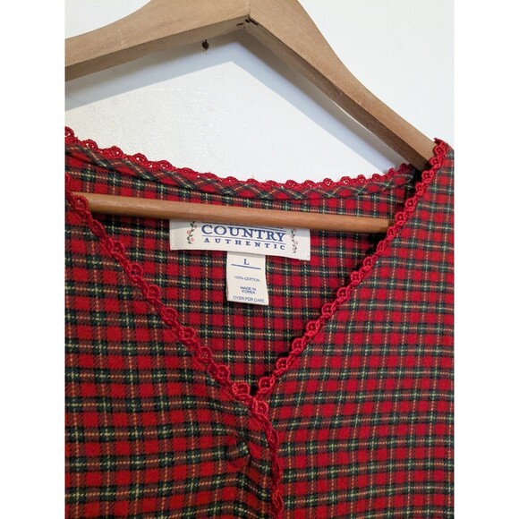 Victorias Secret Country Red Plaid Cotton Flannel Nightgown Prairie Cottage L - Picture 2 of 5